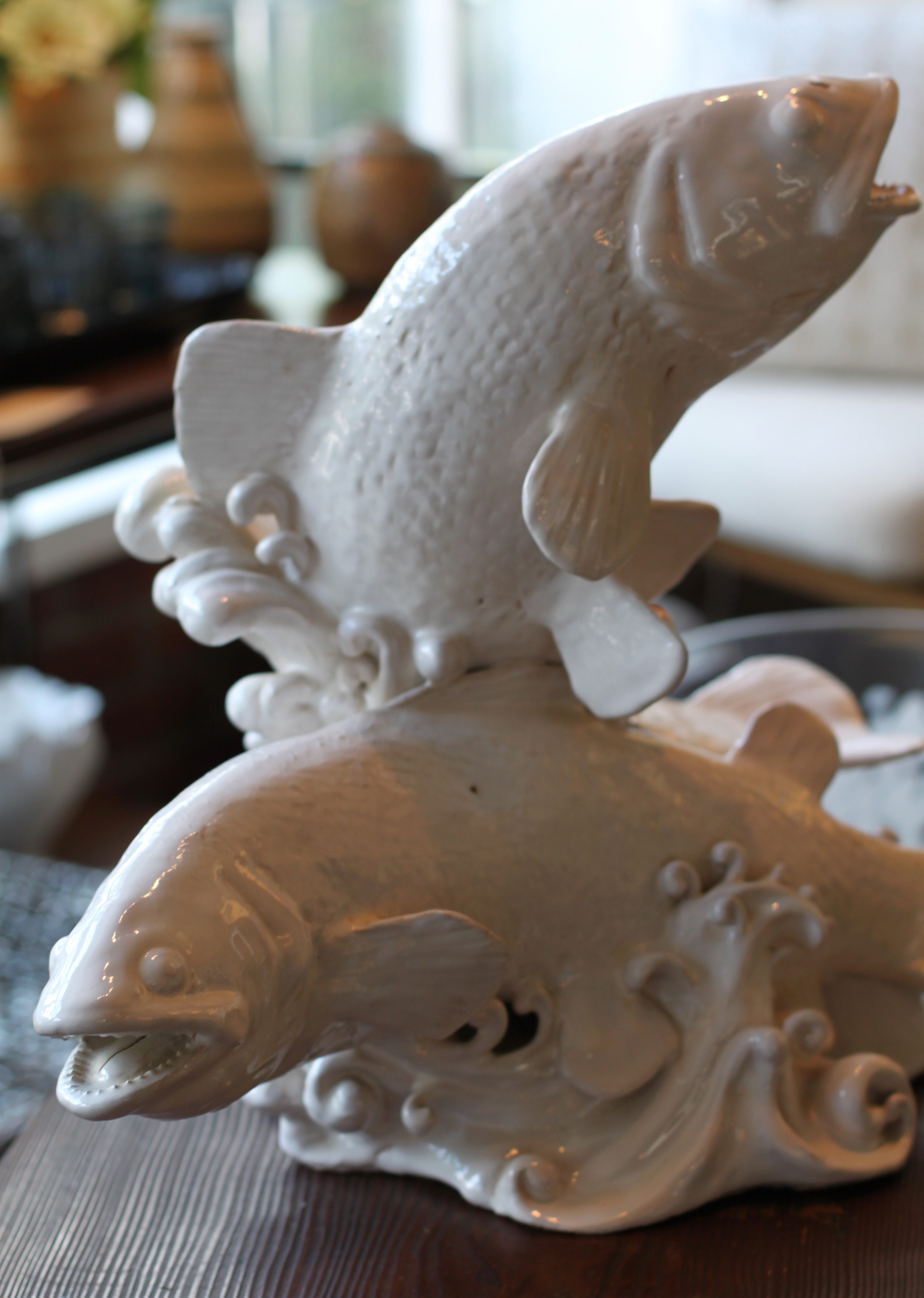ceramic fish sculpture with white glaze, accessory