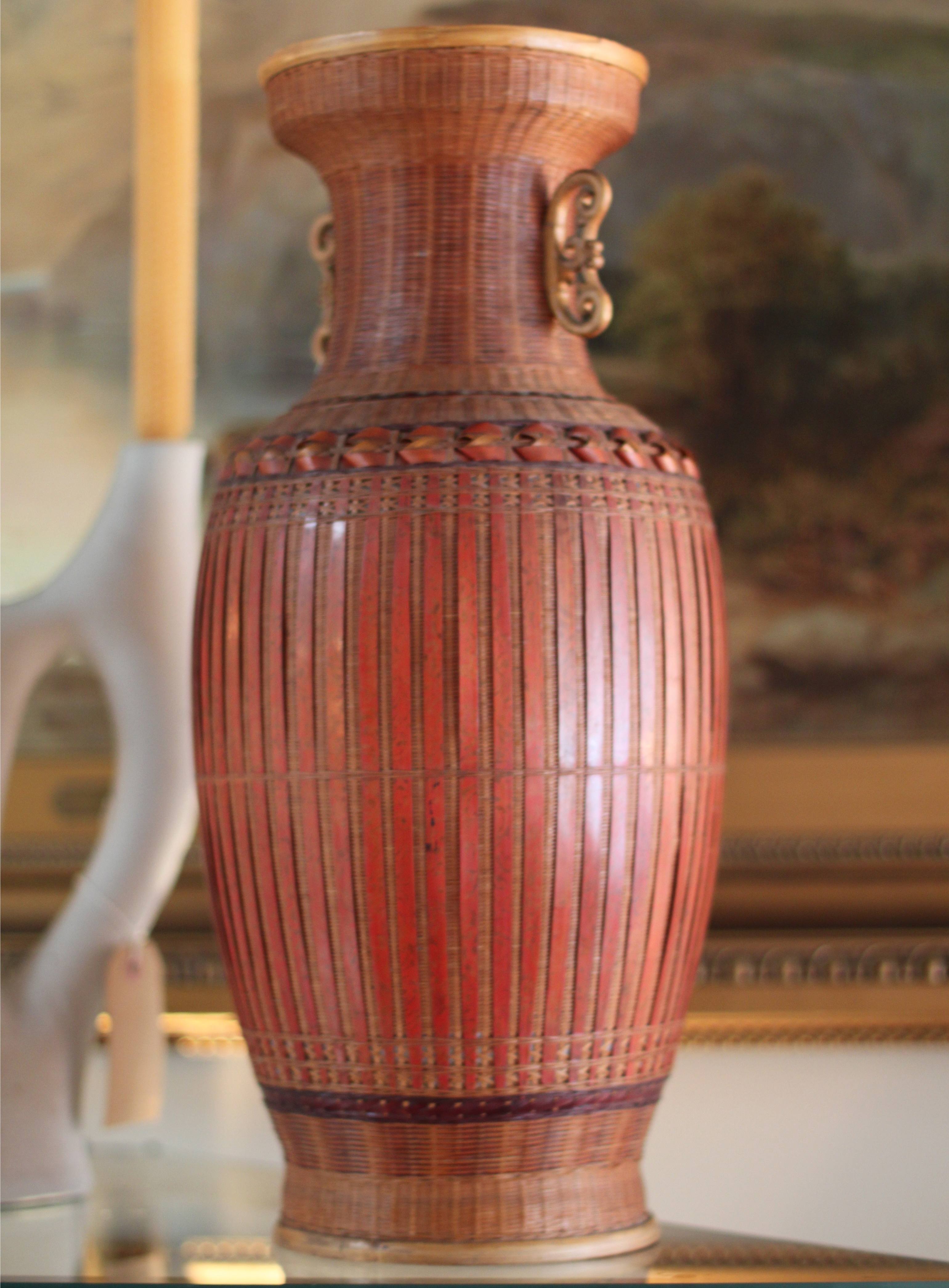 vintage, vase, woven bamboo, Asian