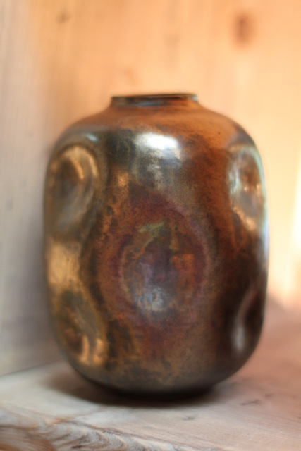 vintage, studio ceramic, vase, metallic glaze