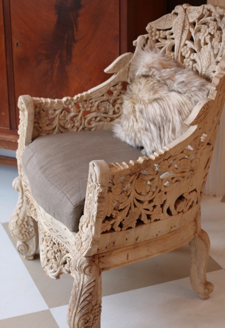 vintage, chair, teak, carved wood, anglo-indian